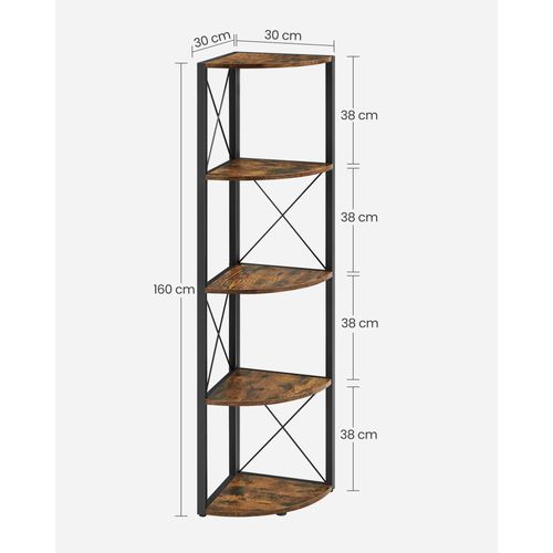 étagère Angle, 30 X 30 X 160 Cm , Montage Facile, Marron Rustique Et Noir