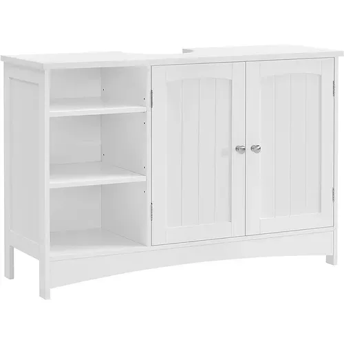 Meuble Sous Vasque, 90 X 30 X 60 Cm, 2 Portes, Compartiments Ouverts, Blanc