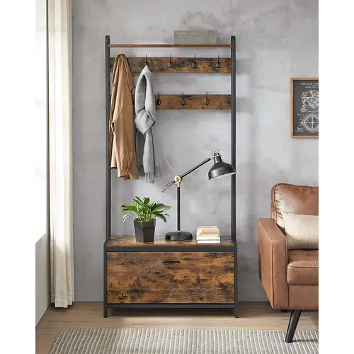 Vestiaire D’entrée Avec Banc, 9 Crochets Et Étagère, 30 X 85 X 180 Cm, Style Industriel