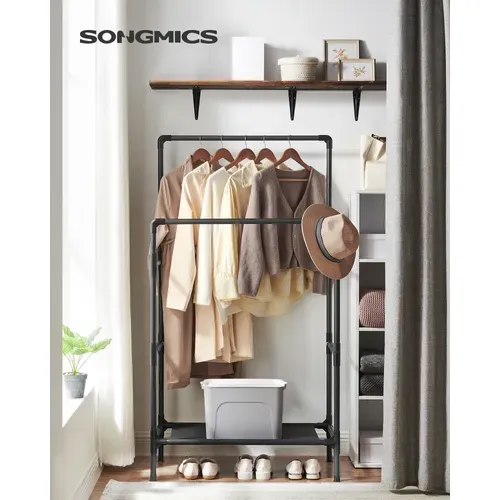 Portant à Vêtements Double Barre, Portemanteau, Penderie Tringle, Organisateur, En Métal, Noir