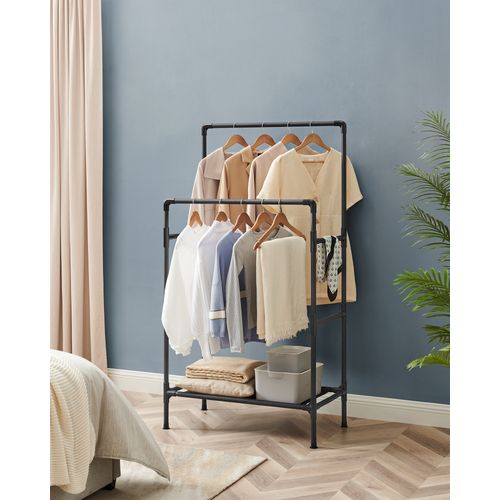 Portant à Vêtements Double Barre, Portemanteau, Penderie Tringle, Organisateur, En Métal, Noir