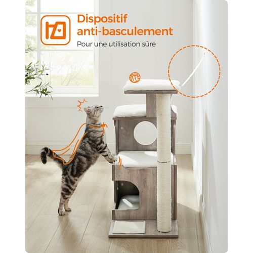 Arbre à Chat, Hauteur 86 Cm, 3 Plate-formes Et 1 Niche, Panneau Mdf, Poteau En Sisal, Grège Et Blanc