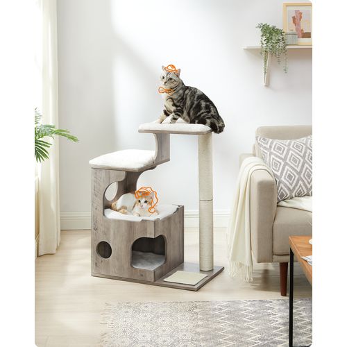 Arbre à Chat, Hauteur 86 Cm, 3 Plate-formes Et 1 Niche, Panneau Mdf, Poteau En Sisal, Grège Et Blanc