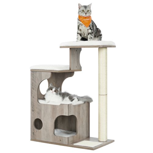 Arbre à Chat, Hauteur 86 Cm, 3 Plate-formes Et 1 Niche, Panneau Mdf, Poteau En Sisal, Grège Et Blanc
