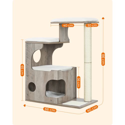 Arbre à Chat, Hauteur 86 Cm, 3 Plate-formes Et 1 Niche, Panneau Mdf, Poteau En Sisal, Grège Et Blanc
