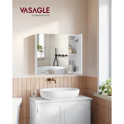 Armoire Murale Salle De Bain, Placard Avec Miroir, Meuble De Rangement 3 Portes, 60 X 15 X 55 Cm, Av