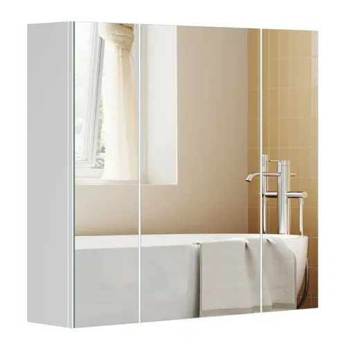 Armoire Murale Salle De Bain, Placard Avec Miroir, Meuble De Rangement 3 Portes, 60 X 15 X 55 Cm, Av