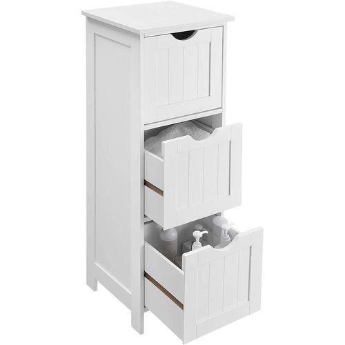 Armoire De Salle De Bain à 3 Tiroirs, 32 X 30 X 81 Cm, Style Nordique Scandinave, Blanc Mat