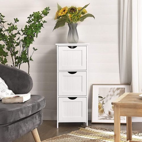 Armoire De Salle De Bain à 3 Tiroirs, 32 X 30 X 81 Cm, Style Nordique Scandinave, Blanc Mat