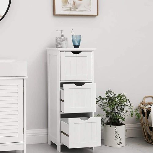 Armoire De Salle De Bain à 3 Tiroirs, 32 X 30 X 81 Cm, Style Nordique Scandinave, Blanc Mat