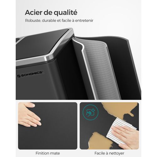 Poubelle Tri Sélectif 3 Bacs, 3 X 18l, Poubelle 3 Compartiments, Couvercle à Fermeture Lente