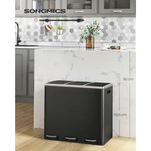 Poubelle Tri Sélectif 3 Bacs, 3 X 18l, Poubelle 3 Compartiments, Couvercle à Fermeture Lente