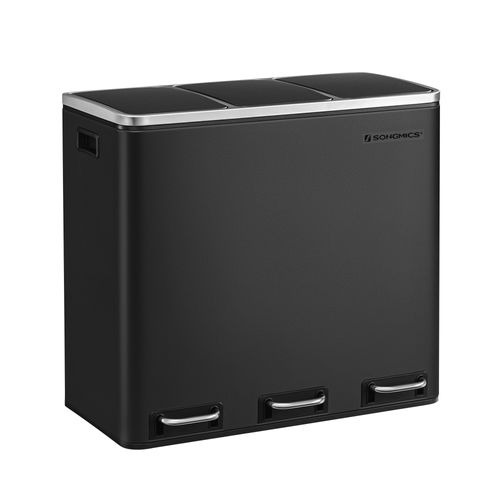 Poubelle Tri Sélectif 3 Bacs, 3 X 18l, Poubelle 3 Compartiments, Couvercle à Fermeture Lente