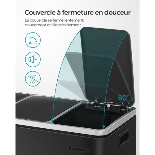 Poubelle Tri Sélectif 3 Bacs, 3 X 18l, Poubelle 3 Compartiments, Couvercle à Fermeture Lente