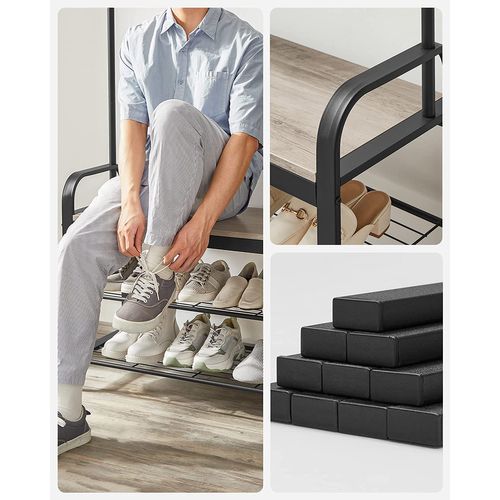 Vestiaire, Avec Crochets Amovible, Banc Et Étagère À Chaussures, Hauteur 183 Cm, Grège Et Noir