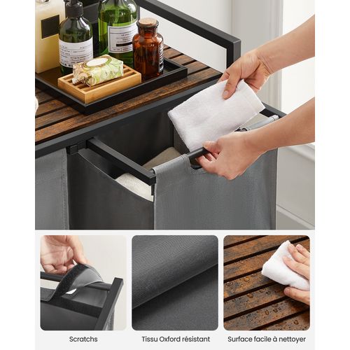 Panier à Linge Avec 2 Sacs En Tissu Oxford Amovibles, Cadre En Métal, 2 X 46l, 73 X 33 X 72 Cm