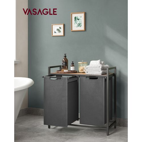 Panier à Linge Avec 2 Sacs En Tissu Oxford Amovibles, Cadre En Métal, 2 X 46l, 73 X 33 X 72 Cm