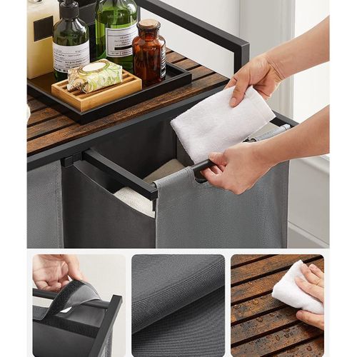 Panier à Linge Avec 2 Sacs En Tissu Oxford Amovibles, Cadre En Métal, 2 X 46l, 73 X 33 X 72 Cm