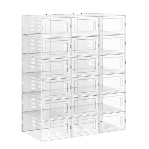 Meuble à Chaussures,lot De 18,pliable Pour Pointure Jusqu’à 44, Transparent Et Blanc