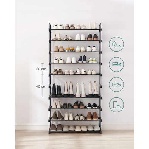 Étagère à Chaussures 10 Niveaux, En Métal, Gain De Place, Dressing, Entrée, 30 X 94 X 206 Cm, Noir