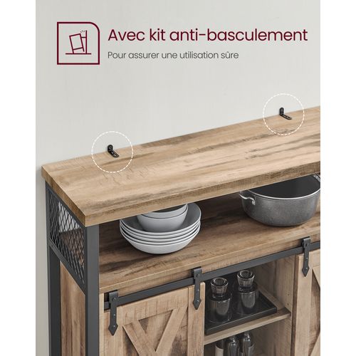 Buffet Avec 2 Portes Coulissantes, 100  X 33 X 80 Cm, Style Industriel, Couleur Boisée