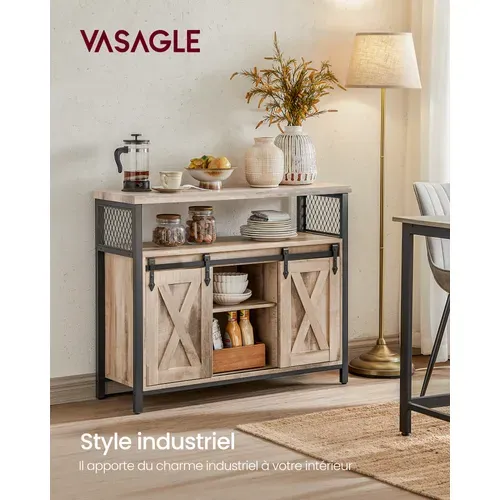 Buffet Avec 2 Portes Coulissantes, 100  X 33 X 80 Cm, Style Industriel, Couleur Boisée