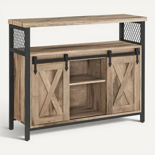 Buffet Avec 2 Portes Coulissantes, 100  X 33 X 80 Cm, Style Industriel, Couleur Boisée