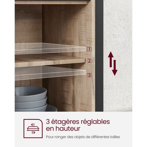 Buffet Avec 2 Portes Coulissantes, 100  X 33 X 80 Cm, Style Industriel, Couleur Boisée