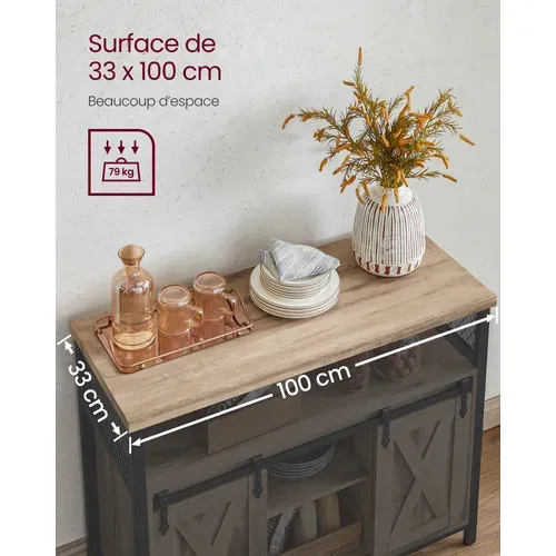 Buffet Avec 2 Portes Coulissantes, 100  X 33 X 80 Cm, Style Industriel, Couleur Boisée