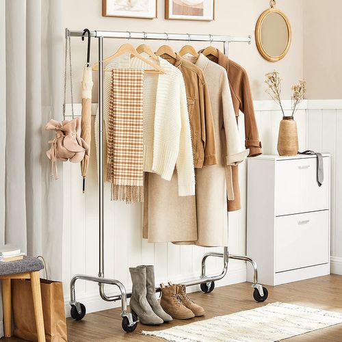 Portant à Vêtements Avec Roulettes, Lot De 2, Capacité De Charge 130 Kg, Argent Hsr011s02