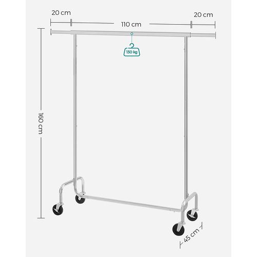 Portant à Vêtements Avec Roulettes, Lot De 2, Capacité De Charge 130 Kg, Argent Hsr011s02