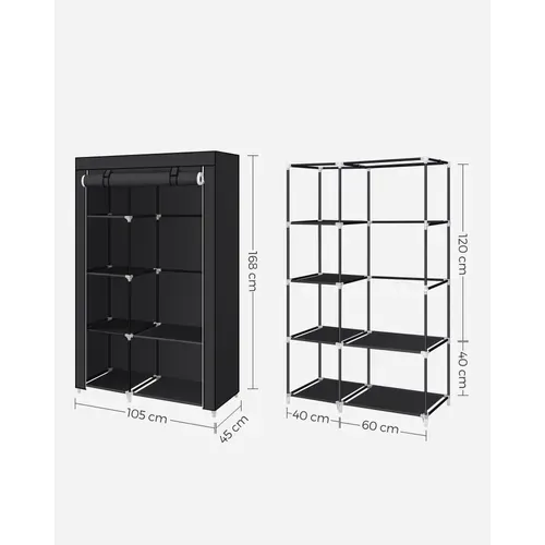 Armoire à Vêtements, 2 Tringles à Vêtements, 6 Niveaux, 45 X 105 X 168 Cm,  Noir