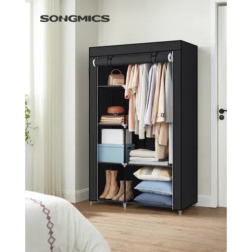 Armoire à Vêtements, 2 Tringles à Vêtements, 6 Niveaux, 45 X 105 X 168 Cm,  Noir