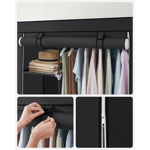 Armoire à Vêtements, 2 Tringles à Vêtements, 6 Niveaux, 45 X 105 X 168 Cm,  Noir