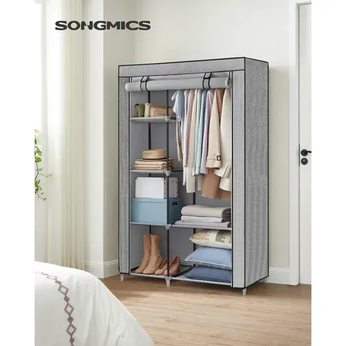 Armoire à Vêtements, Penderie, 1 Tringle à Vêtements, 45 X 105 X 168 Cm,gris Avec Motifs Chevrons