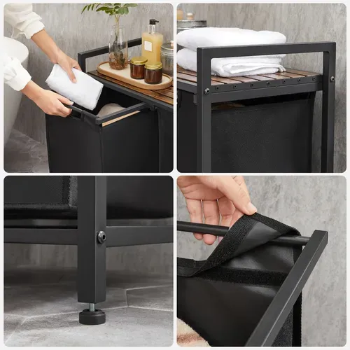 Panier à Linge Avec 2 Sacs En Tissu Oxford Amovibles, Cadre En Métal, 2 X 46l, 73 X 33 X 72 Cm