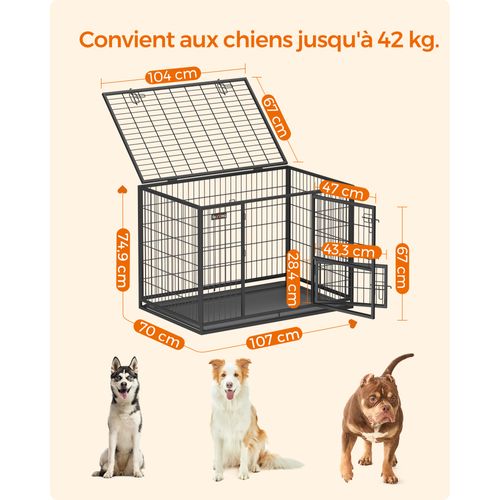 Cage Pour Chien Lourd, 107 X 70 X 74,9 Cm, Pour Chiens De Taille Grande Et Moyennet, Anti-fugue, Dou