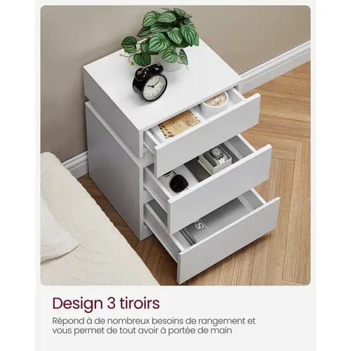 Table De Chevet 3 Tiroirs, Avec Bande LED Multicolore, Style Moderne, 35 X 40 X 55 Cm, Blanc