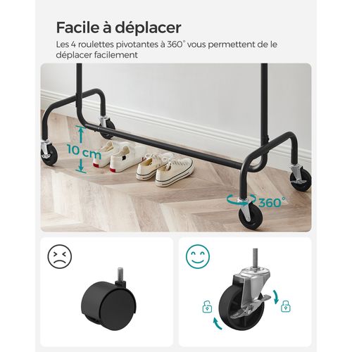 Portant à Vêtements Avec Roulettes, Tringle Extensible Pour Charge Lourde, Capacité De Charge 130 Kg