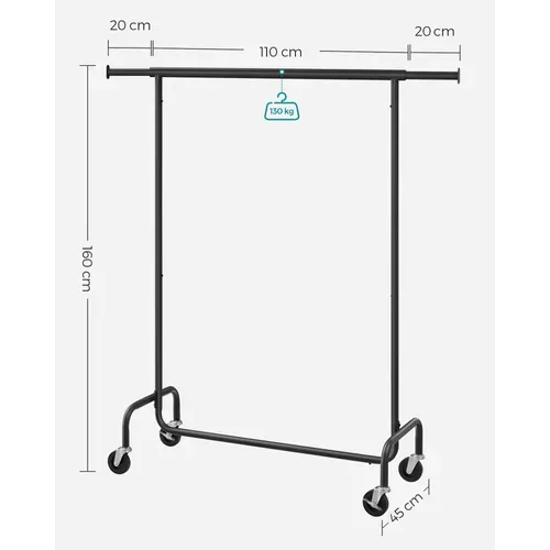 Portant à Vêtements Avec Roulettes, Tringle Extensible Pour Charge Lourde, Capacité De Charge 130 Kg