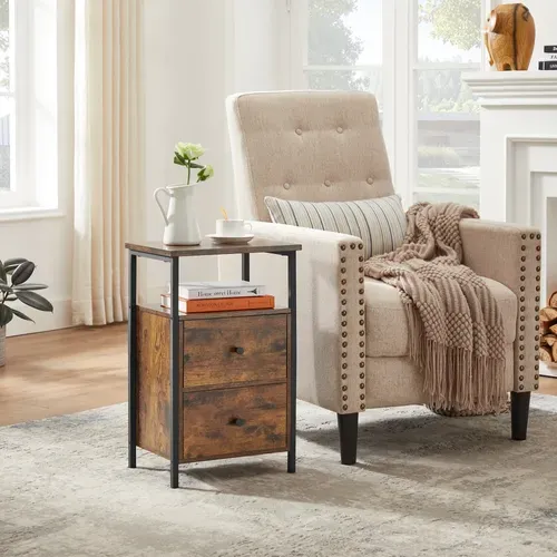 Lot De 2 Tables De Chevet, 2 Tiroirs, Style Industriel, 38 X 28 X 60 Cm,marron Rustique Et Noir
