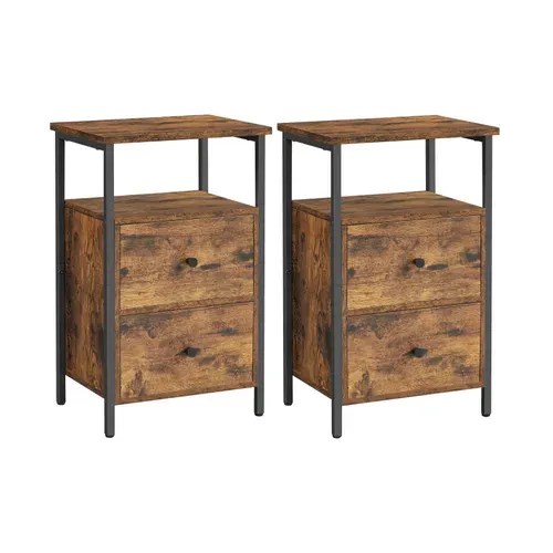Lot De 2 Tables De Chevet, 2 Tiroirs, Style Industriel, 38 X 28 X 60 Cm,marron Rustique Et Noir