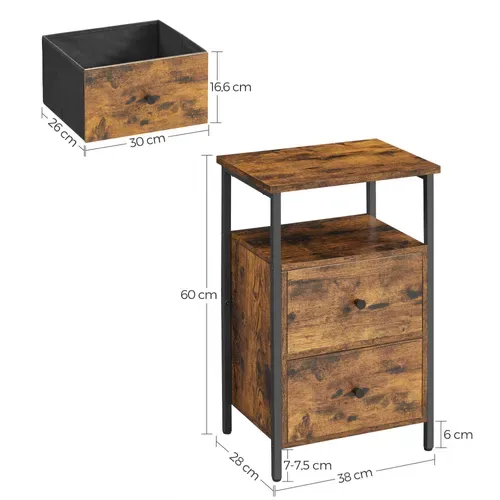 Lot De 2 Tables De Chevet, 2 Tiroirs, Style Industriel, 38 X 28 X 60 Cm,marron Rustique Et Noir