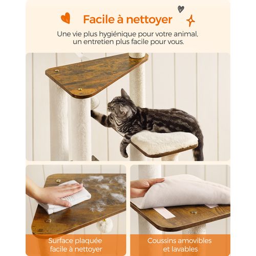 Arbre À Chat, Tour De Jeux Moderne 165 Cm, Avec 5 Griffoirs, Coussins Lavables Et Amovibles