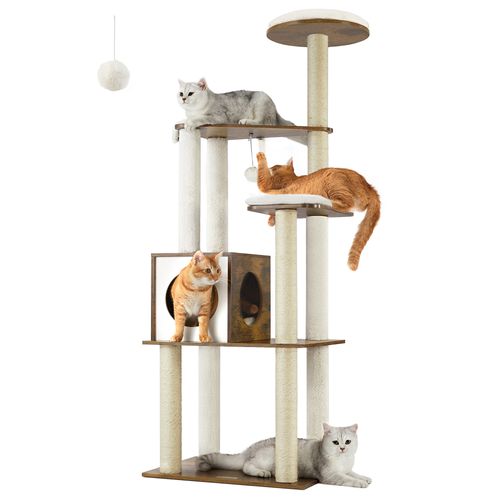 Arbre À Chat, Tour De Jeux Moderne 165 Cm, Avec 5 Griffoirs, Coussins Lavables Et Amovibles