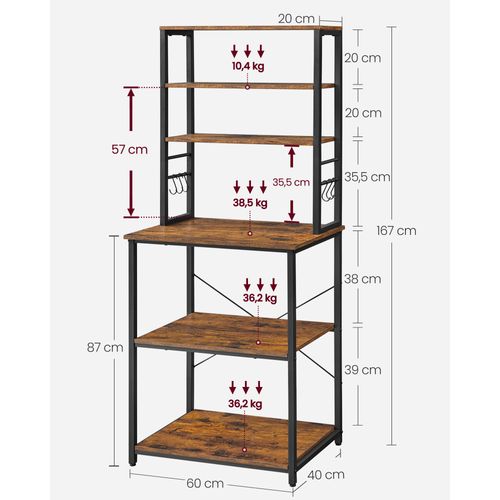 Étagère De Cuisine, Étagère Pour Machine à Café,pour Four à Micro-ondes,40 X 60 X 167 Cm, Marron