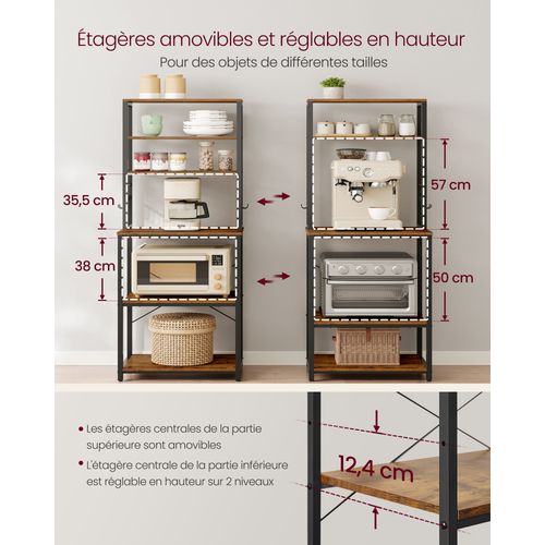 Étagère De Cuisine, Étagère Pour Machine à Café,pour Four à Micro-ondes,40 X 60 X 167 Cm, Marron