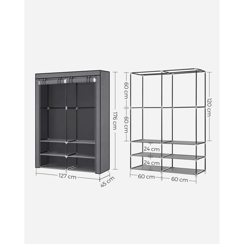 Armoire Chambre En Tissu, 45 X 127 X 176 Cm Cm,4 Pochettes, Grande Capacité, Chambre, Salon, Gris