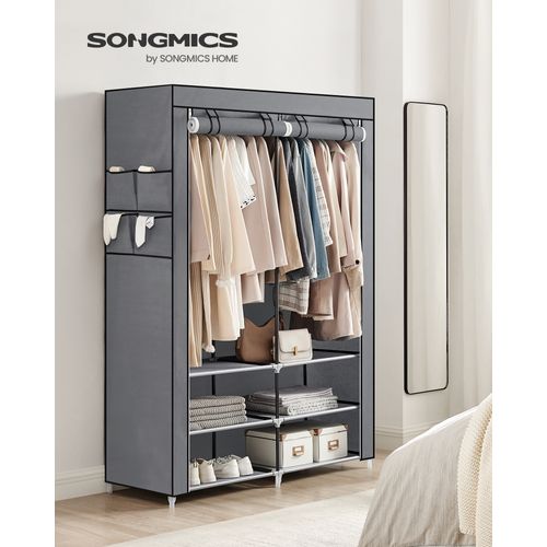 Armoire Chambre En Tissu, 45 X 127 X 176 Cm Cm,4 Pochettes, Grande Capacité, Chambre, Salon, Gris