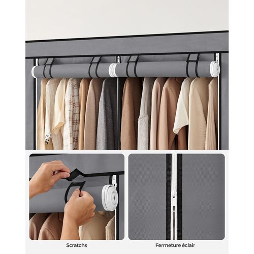 Armoire Chambre En Tissu, 45 X 127 X 176 Cm Cm,4 Pochettes, Grande Capacité, Chambre, Salon, Gris